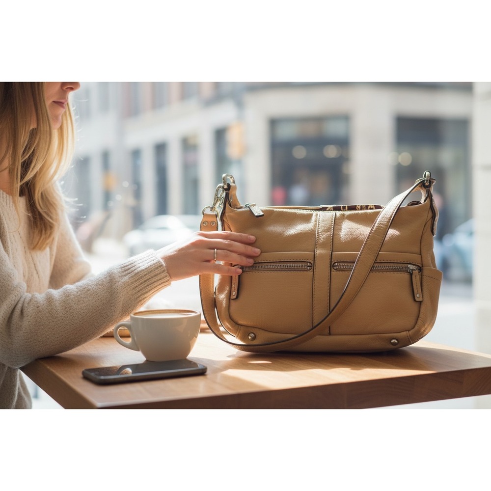 Tignanello Leather Hobo Bag Womens Medium Tan Good Pebbled Crossbody Shoulder